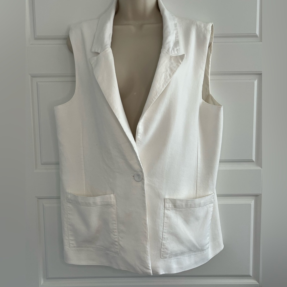 Nicole Miller Etelier Ivory Notched Collar Sleeveless Jacket Blazer Vest Size L